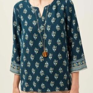 J. Jill Wearever Easy-Care Printed & Bordered Tunic Teal Gold Floral Size Large